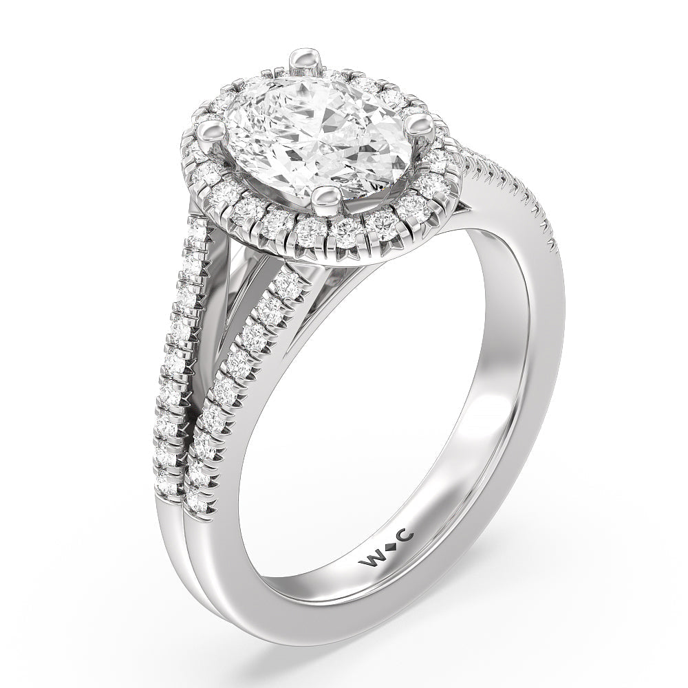 Oval Cut Split Shank French Halo Diamond Engagement Ring with Lab Grown Diamond in 14KT Platinum view 3
