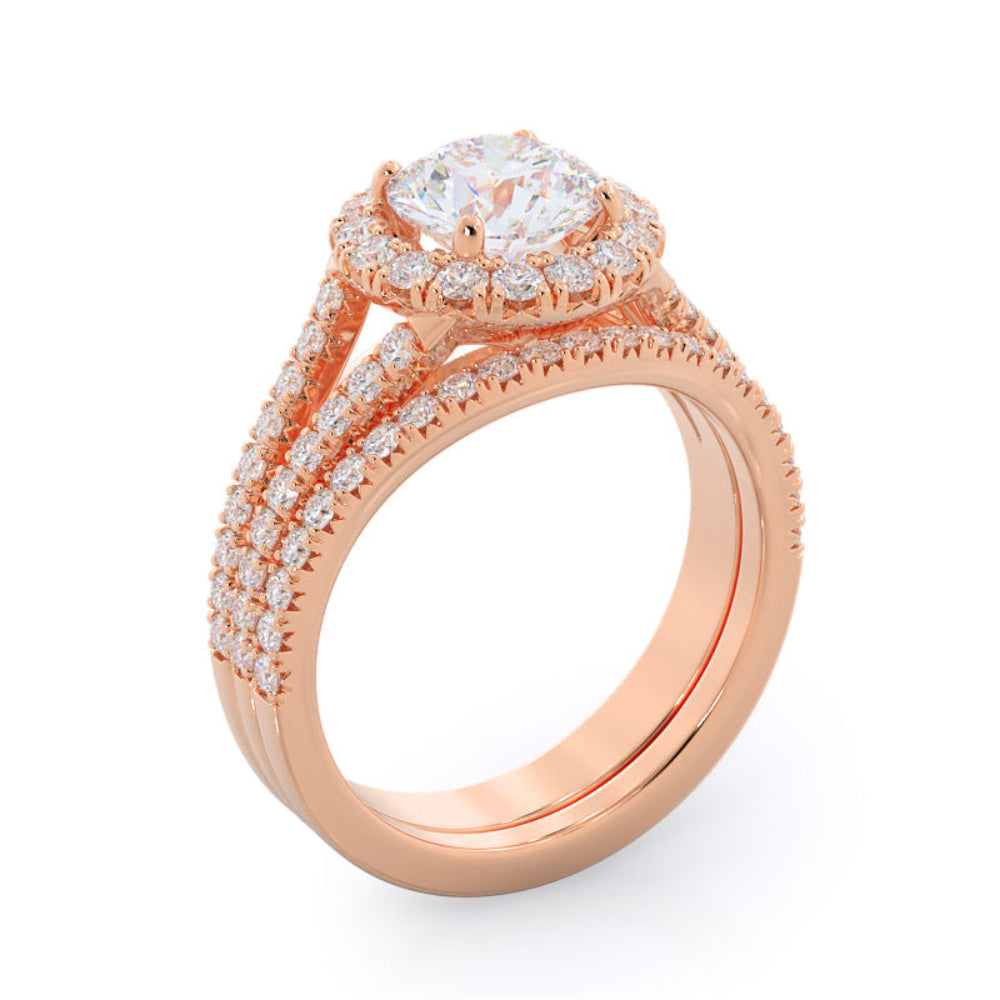 Heart Cut Split Shank French Halo Diamond Engagement Ring with Lab Grown Diamond in 14KT Rose Gold view 6
