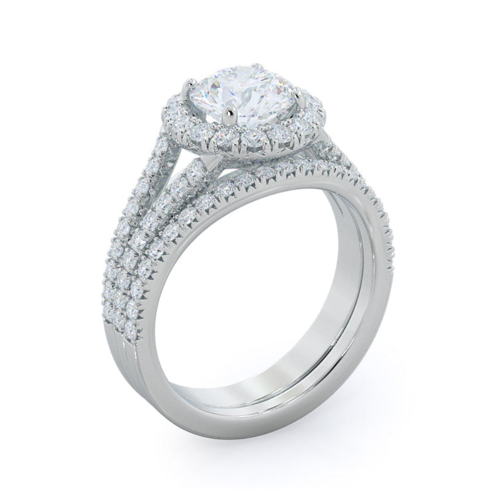 Heart Cut Split Shank French Halo Diamond Engagement Ring with Lab Grown Diamond in 14KT Rose Gold view 4
