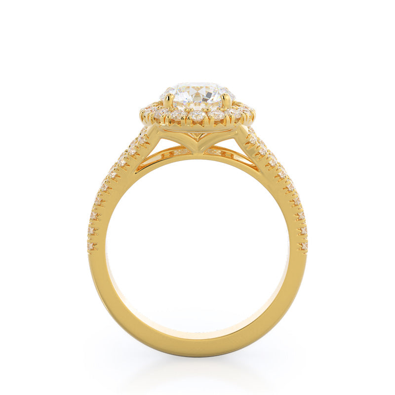 Round Cut Split Shank French Halo Diamond Engagement Ring with Lab Grown Diamond in 14KT Yellow Gold view 2
