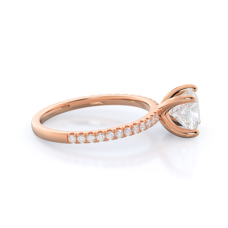 Cushion Cut Petite Micro Pave Diamond Engagement Ring with Lab Grown Diamond in 14KT Rose Gold view 3
