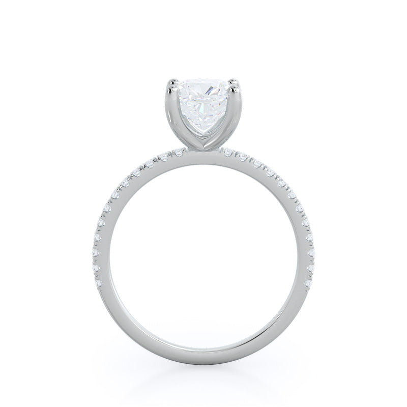 Petite Micro Pave Diamond Engagement Ring with Cushion Cut Diamond in 14KT Platinum view 2
