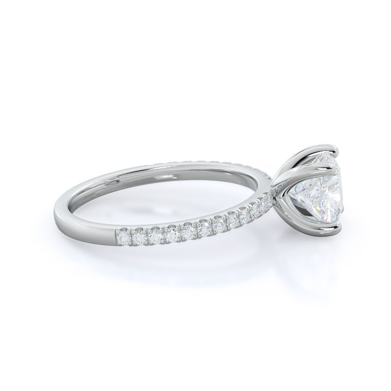 Petite Micro Pave Diamond Engagement Ring with Cushion Cut Diamond in 14KT Platinum view 3
