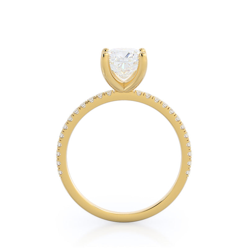 Cushion Cut Petite Micro Pave Diamond Engagement Ring with Lab Grown Diamond in 14KT Yellow Gold view 2
