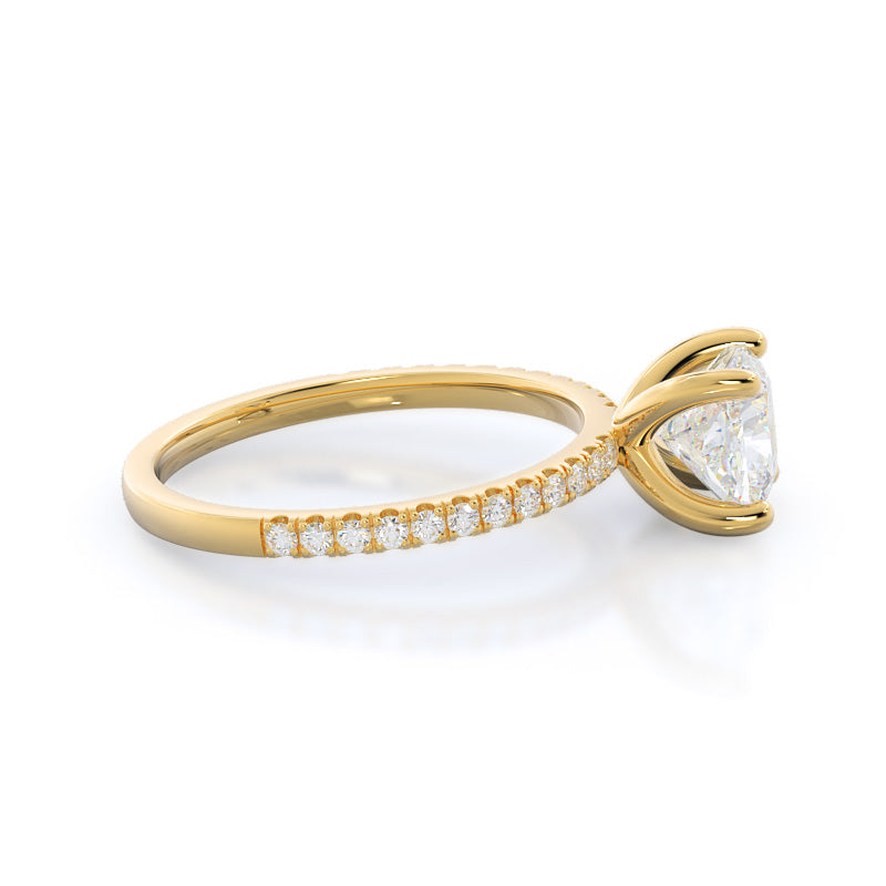 Petite Micro Pave Diamond Engagement Ring with Cushion Cut Diamond in 14KT Yellow Gold view 3
