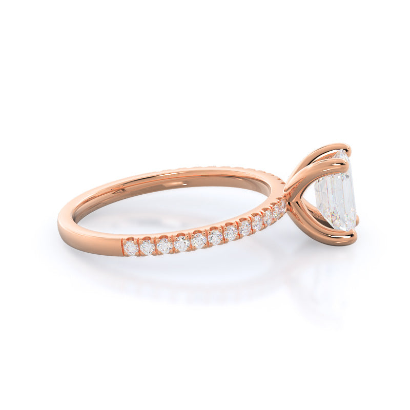 Emerald Cut Petite Micro Pave Diamond Engagement Ring with Lab Grown Diamond in 14KT Rose Gold view 3
