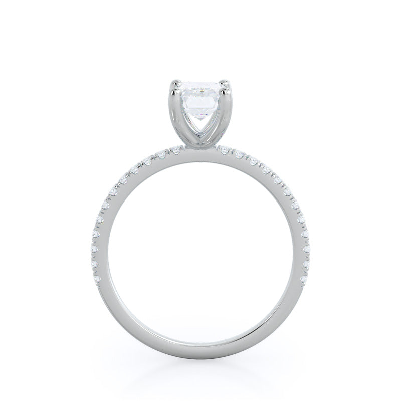 Emerald Cut Petite Micro Pave Diamond Engagement Ring with Lab Grown Diamond in 14KT Platinum view 2
