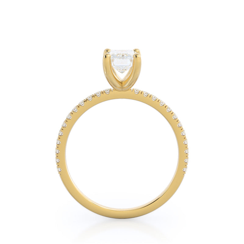 Emerald Cut Petite Micro Pave Diamond Engagement Ring with Lab Grown Diamond in 14KT Yellow Gold view 2
