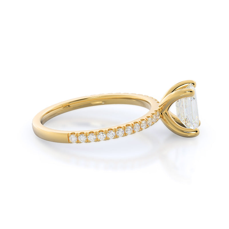 Emerald Cut Petite Micro Pave Diamond Engagement Ring with Lab Grown Diamond in 14KT Yellow Gold view 3
