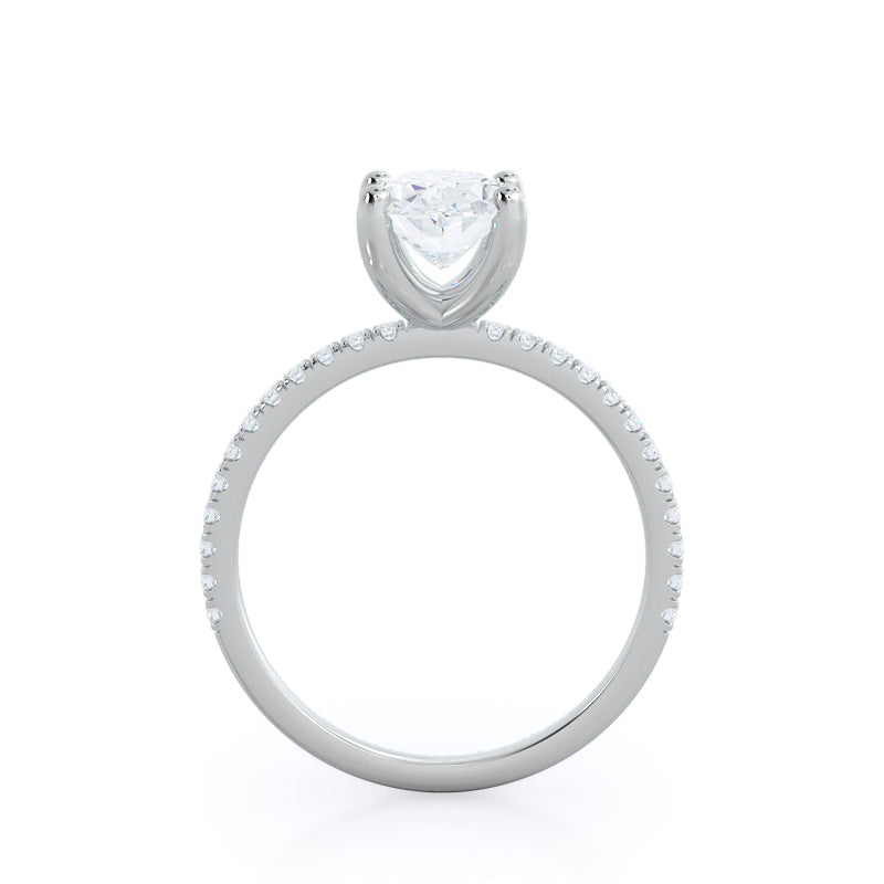 Oval Cut Petite Micro Pave Diamond Engagement Ring with Lab Grown Diamond in 14KT Platinum view 2
