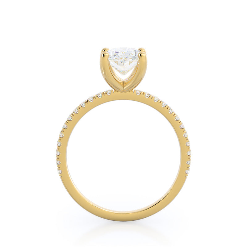 Oval Cut Petite Micro Pave Diamond Engagement Ring with Lab Grown Diamond in 14KT Yellow Gold view 2

