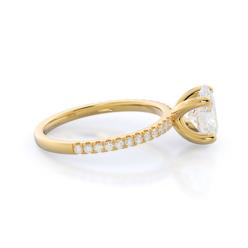 Oval Cut Petite Micro Pave Diamond Engagement Ring with Lab Grown Diamond in 14KT Yellow Gold view 3
