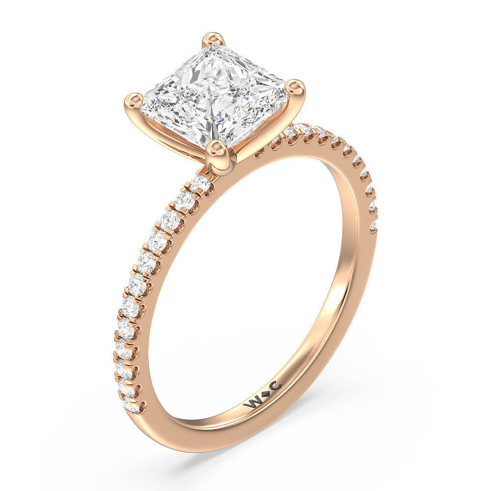 Princess Cut Petite Micro Pave Diamond Engagement Ring with Lab Grown Diamond in 14KT Rose Gold view 3

