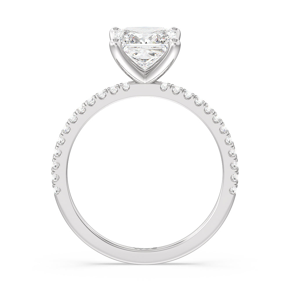 Petite Micro Pave Diamond Engagement Ring with Princess Cut Diamond in 14KT Platinum view 2
