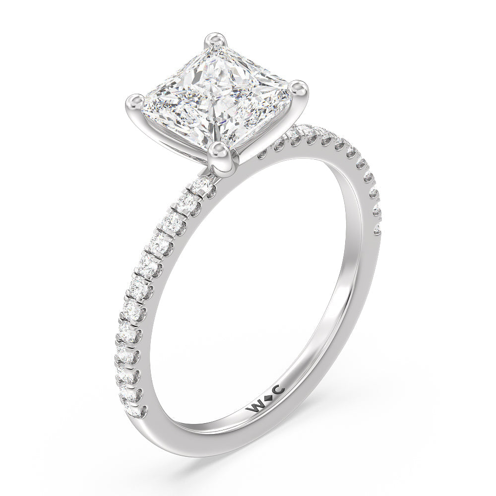 Petite Micro Pave Diamond Engagement Ring with Princess Cut Diamond in 14KT Platinum view 3
