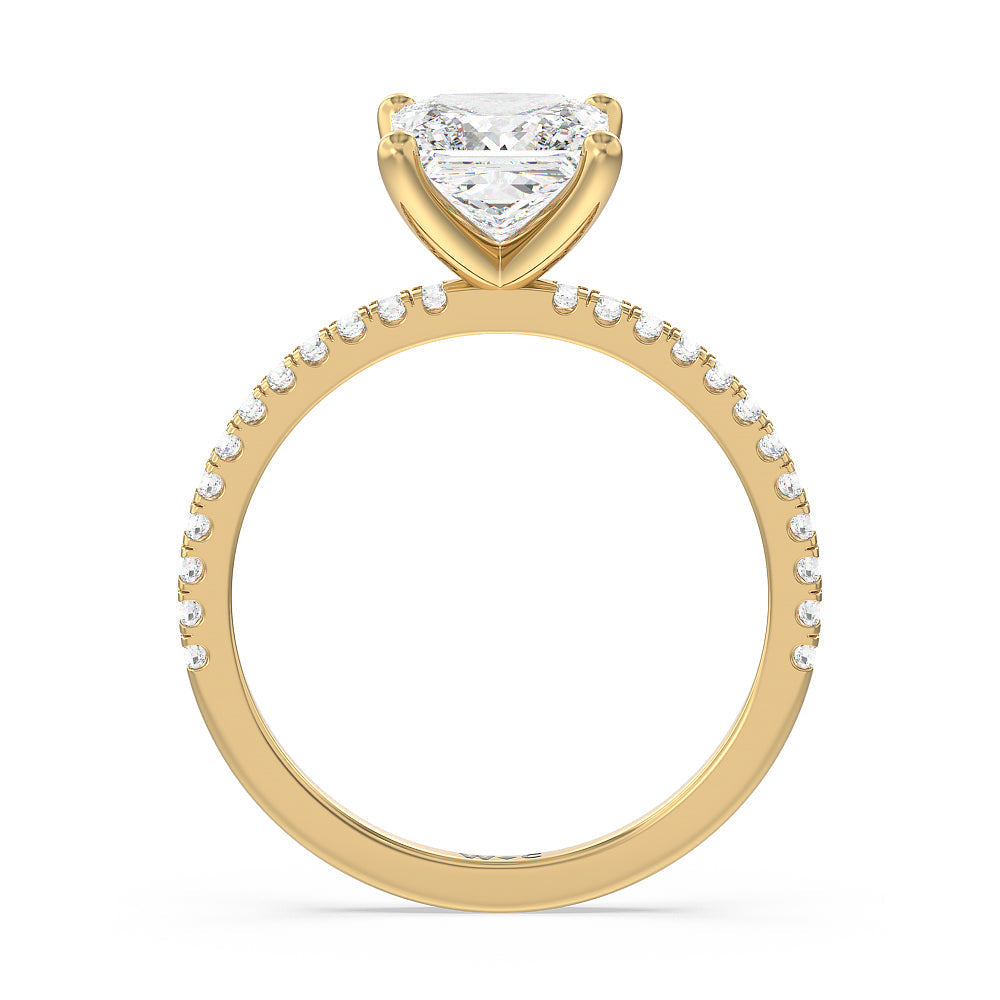 Princess Cut Petite Micro Pave Diamond Engagement Ring with Lab Grown Diamond in 14KT Yellow Gold view 2
