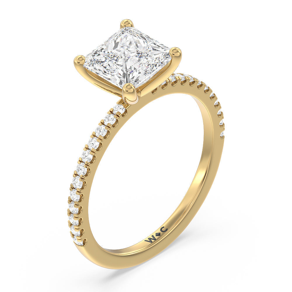 Petite Micro Pave Diamond Engagement Ring with Princess Cut Diamond in 14KT Yellow Gold view 3
