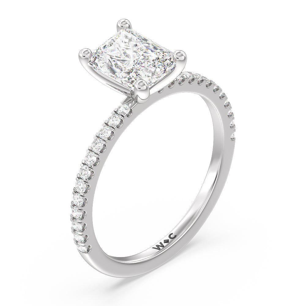 Petite Micro Pave Diamond Engagement Ring with Radiant Cut Diamond in 14KT Platinum view 3
