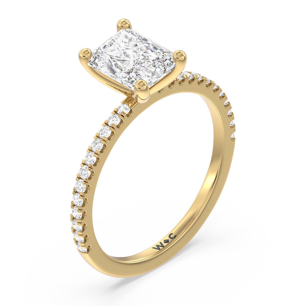 Petite Micro Pave Diamond Engagement Ring with Radiant Cut Diamond in 14KT Yellow Gold view 3
