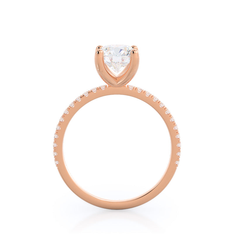 Petite Micro Pave Diamond Engagement Ring with Round Cut Diamond in 14KT Rose Gold view 2
