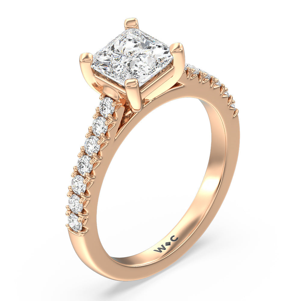 French Basket Pave Diamond Engagement Ring with Princess Cut Diamond in 14KT Rose Gold view 3
