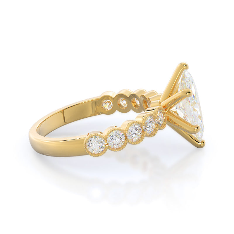 Milgrain Bezel Diamond Engagement Ring with Marquise Cut Diamond in 14KT Yellow Gold view 3
