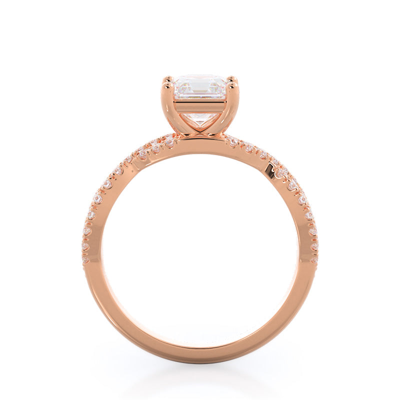 Asscher Cut Forever Twisting Diamond Engagement Ring with Lab Grown Diamond in 14KT Rose Gold view 2
