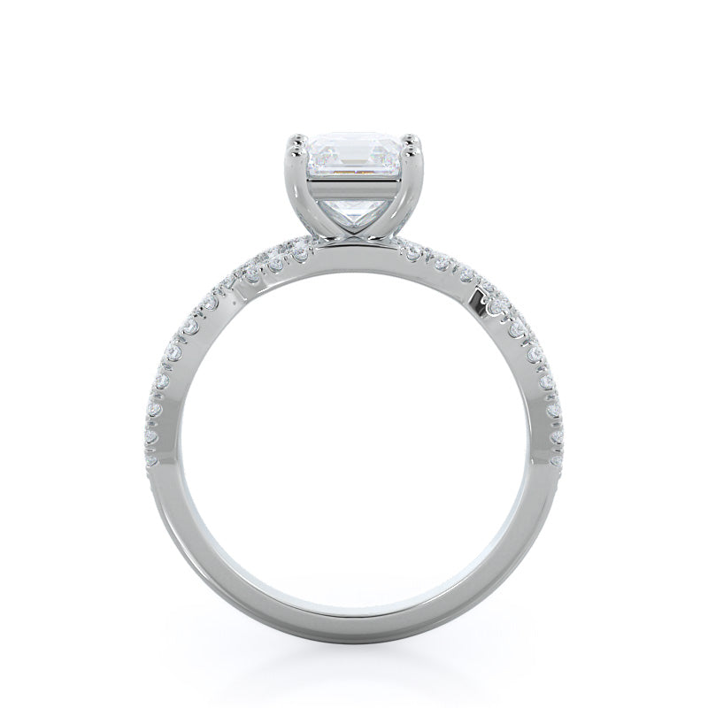 Asscher Cut Forever Twisting Diamond Engagement Ring with Lab Grown Diamond in 14KT Platinum view 2
