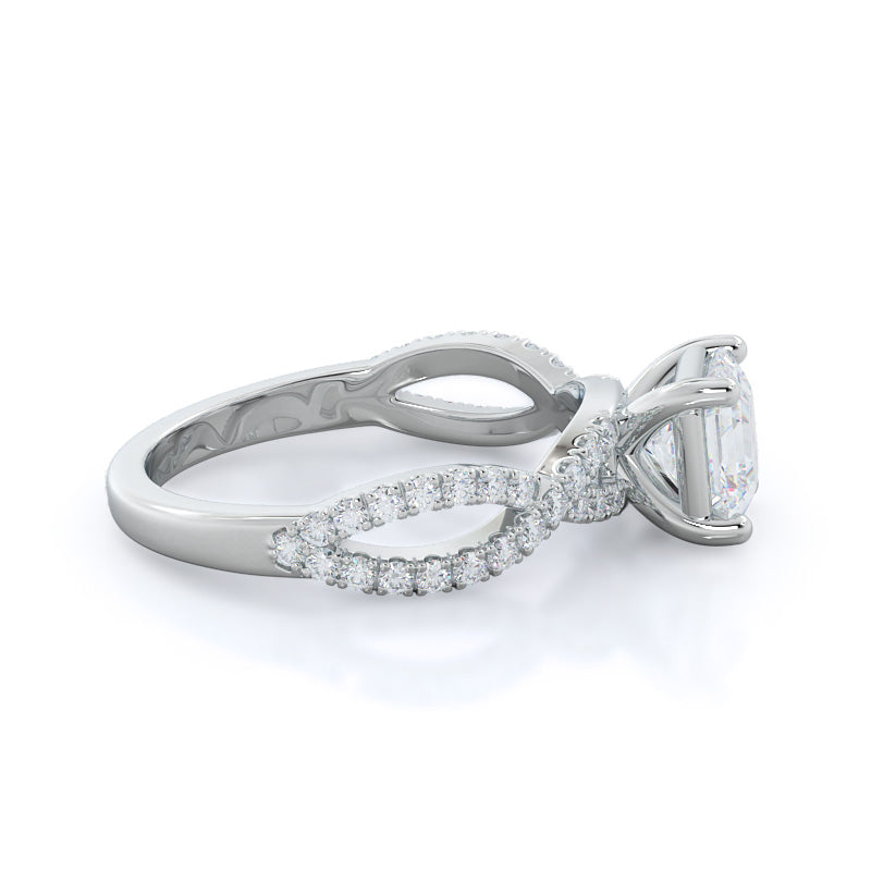 Asscher Cut Forever Twisting Diamond Engagement Ring with Lab Grown Diamond in 14KT Platinum view 3
