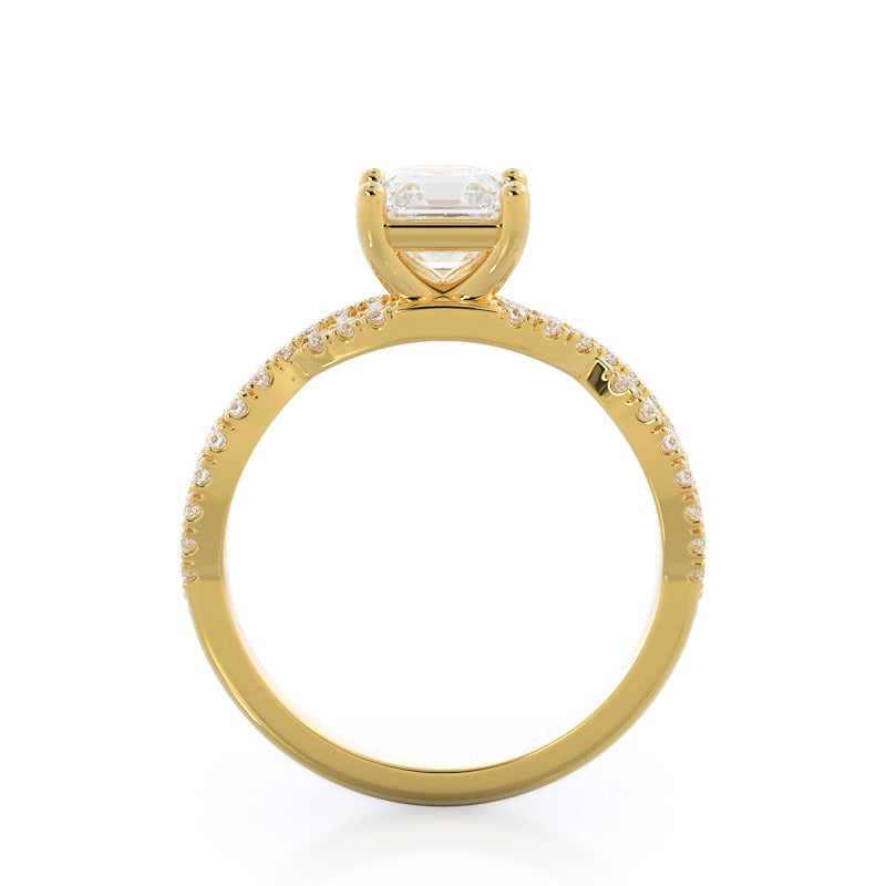 Asscher Cut Forever Twisting Diamond Engagement Ring with Lab Grown Diamond in 14KT Yellow Gold view 2
