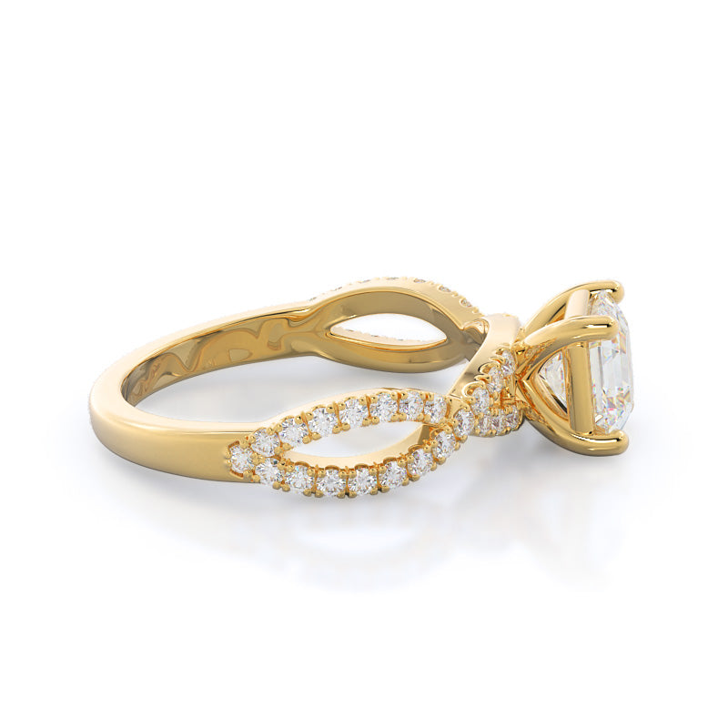 Asscher Cut Forever Twisting Diamond Engagement Ring with Lab Grown Diamond in 14KT Yellow Gold view 3
