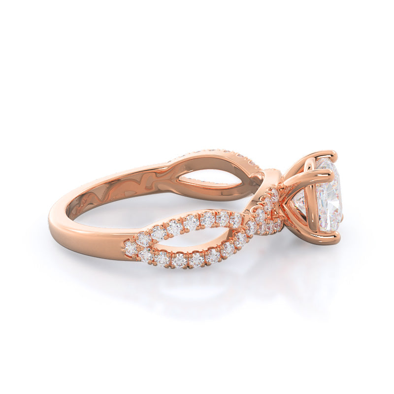 Cushion Cut Forever Twisting Diamond Engagement Ring with Lab Grown Diamond in 14KT Rose Gold view 3
