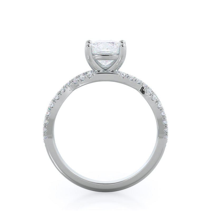 Cushion Cut Forever Twisting Diamond Engagement Ring with Lab Grown Diamond in 14KT Platinum view 2
