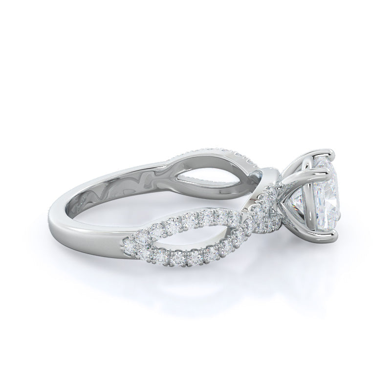 Cushion Cut Forever Twisting Diamond Engagement Ring with Lab Grown Diamond in 14KT Platinum view 3
