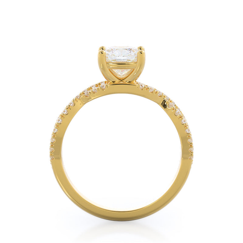 Cushion Cut Forever Twisting Diamond Engagement Ring with Lab Grown Diamond in 14KT Yellow Gold view 2
