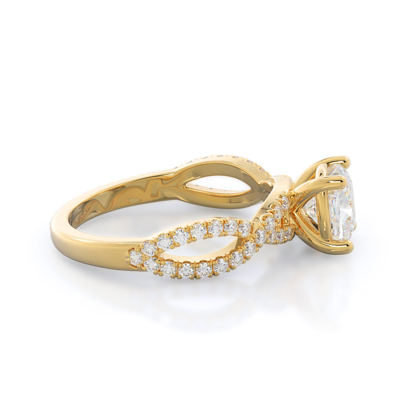Cushion Cut Forever Twisting Diamond Engagement Ring with Lab Grown Diamond in 14KT Yellow Gold view 3
