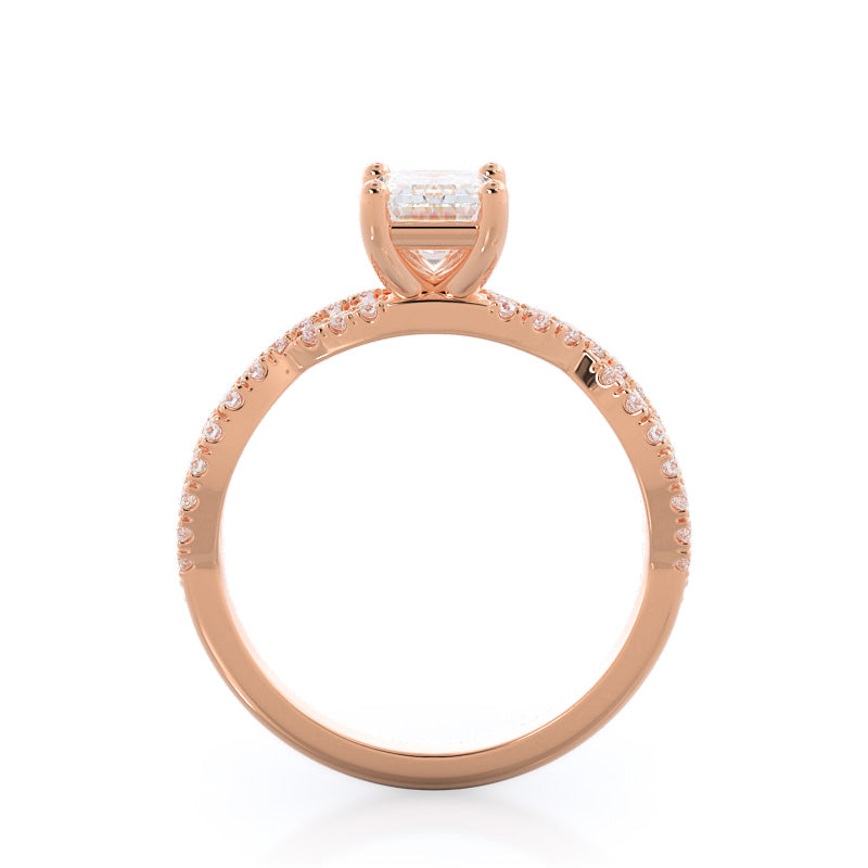 Emerald Cut Forever Twisting Diamond Engagement Ring with Lab Grown Diamond in 14KT Rose Gold view 2
