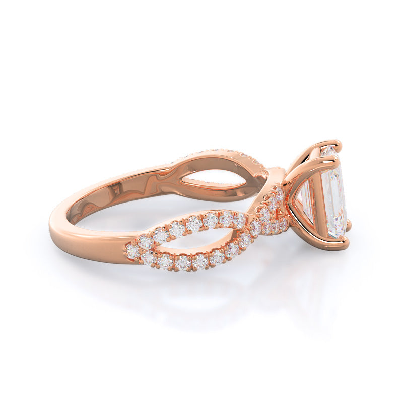 Emerald Cut Forever Twisting Diamond Engagement Ring with Lab Grown Diamond in 14KT Rose Gold view 3
