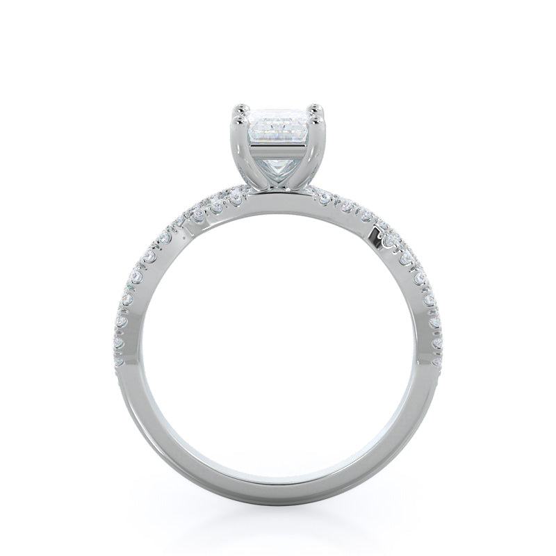 Emerald Cut Forever Twisting Diamond Engagement Ring with Lab Grown Diamond in 14KT Platinum view 2
