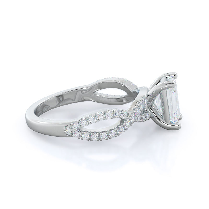 Emerald Cut Forever Twisting Diamond Engagement Ring with Lab Grown Diamond in 14KT Platinum view 3
