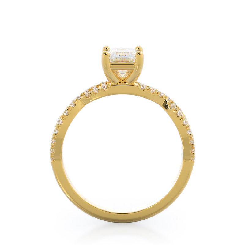 Emerald Cut Forever Twisting Diamond Engagement Ring with Lab Grown Diamond in 14KT Yellow Gold view 2
