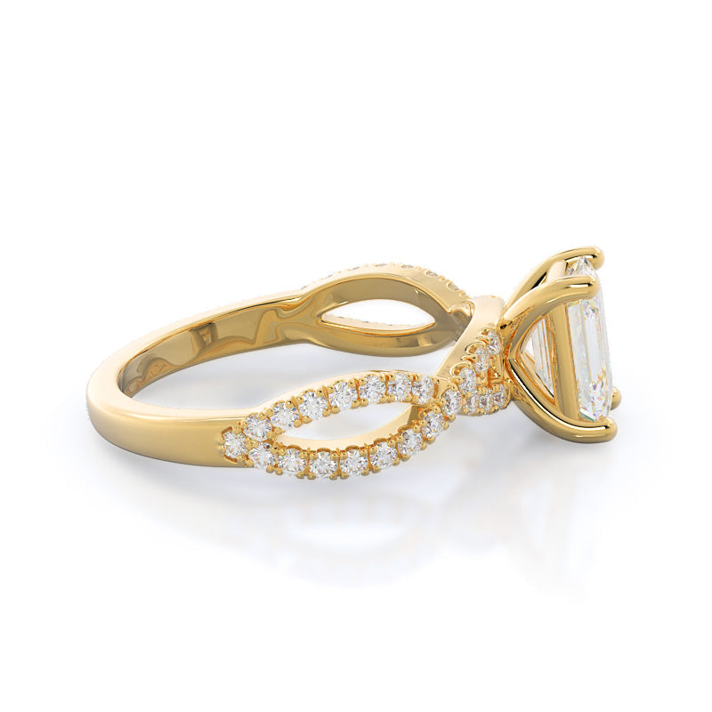 Emerald Cut Forever Twisting Diamond Engagement Ring with Lab Grown Diamond in 14KT Yellow Gold view 3
