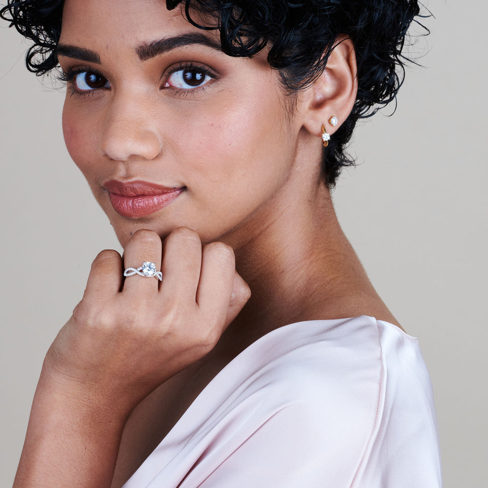Model Wearing Forever Twisting Diamond Engagement Ring with Lab Grown Diamond view