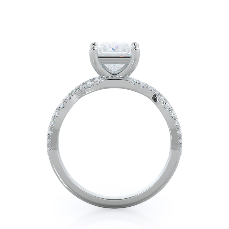 Princess Cut Forever Twisting Diamond Engagement Ring with Lab Grown Diamond in 14KT Platinum view 2
