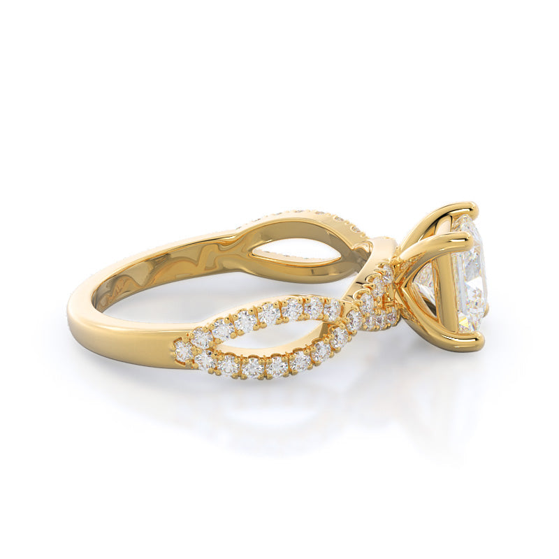 Princess Cut Forever Twisting Diamond Engagement Ring with Lab Grown Diamond in 14KT Yellow Gold view 3
