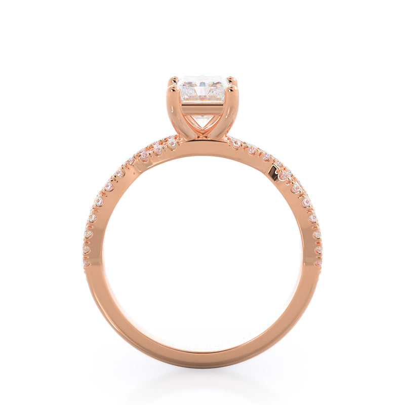 Radiant Cut Forever Twisting Diamond Engagement Ring with Lab Grown Diamond in 14KT Rose Gold view 2

