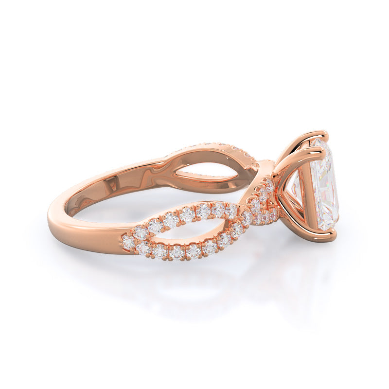 Radiant Cut Forever Twisting Diamond Engagement Ring with Lab Grown Diamond in 14KT Rose Gold view 3
