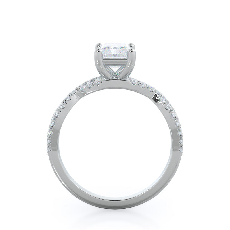 Radiant Cut Forever Twisting Diamond Engagement Ring with Lab Grown Diamond in 14KT Platinum view 2
