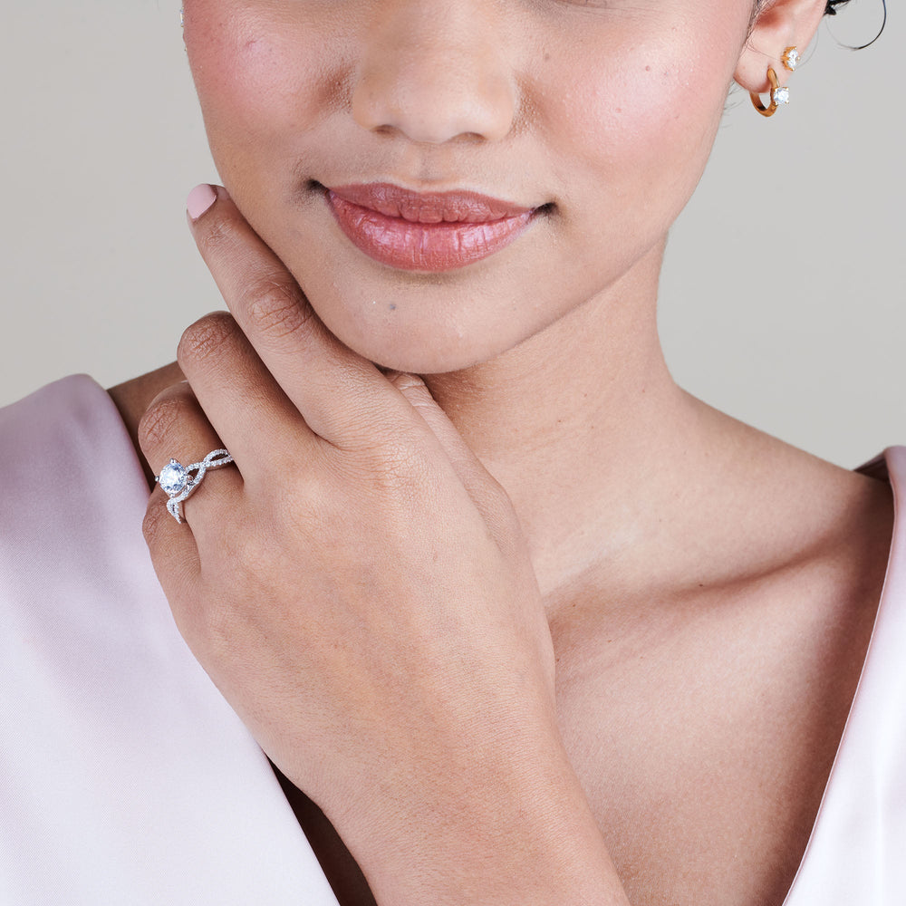 Model Wearing Forever Twisting Diamond Engagement Ring with Lab Grown Diamond view