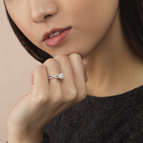 Model Wearing Forever Twisting Diamond Engagement Ring with Lab Grown Diamond view